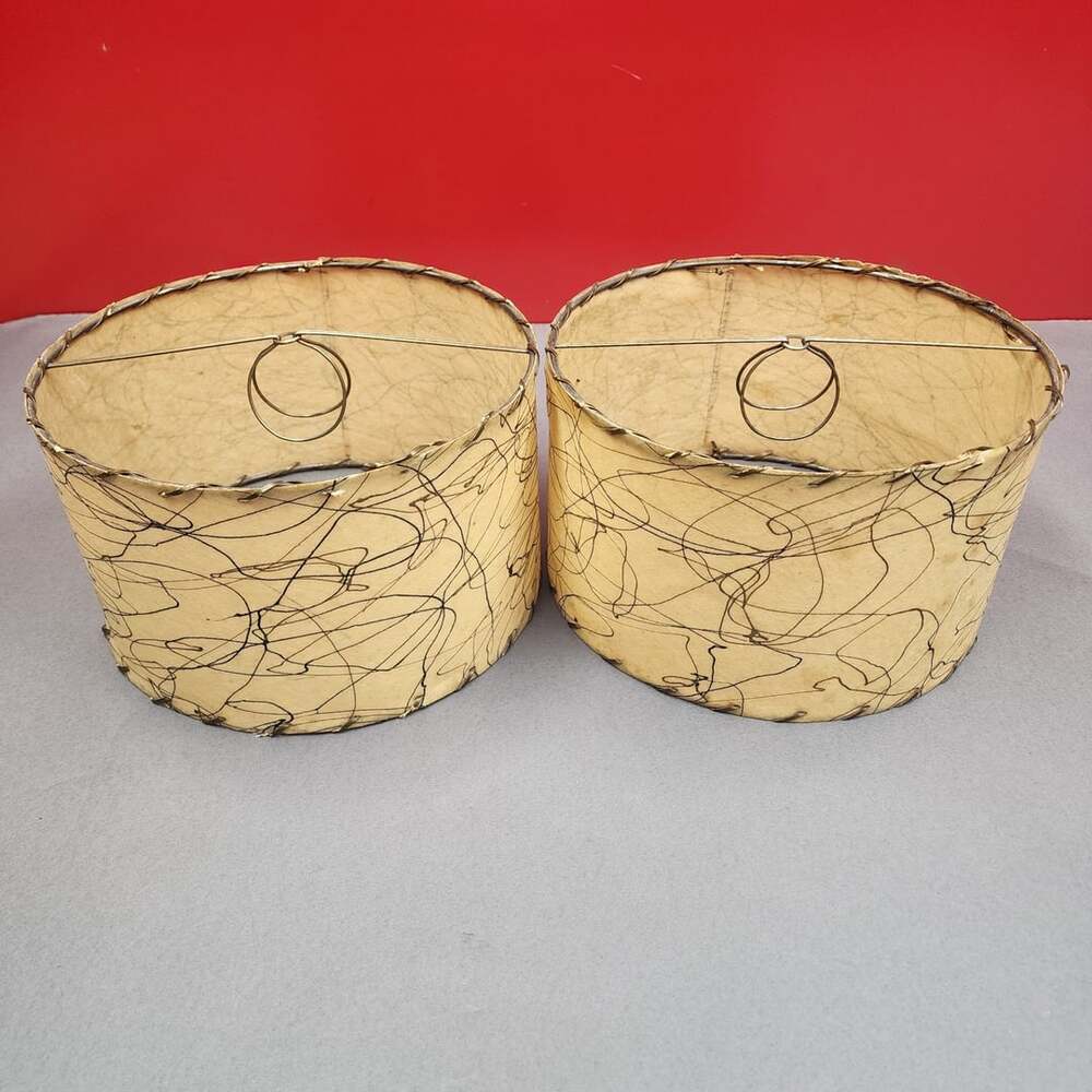 Vintage Mid-Century Modern Atomic Fiberglass Lamp Shade Pair